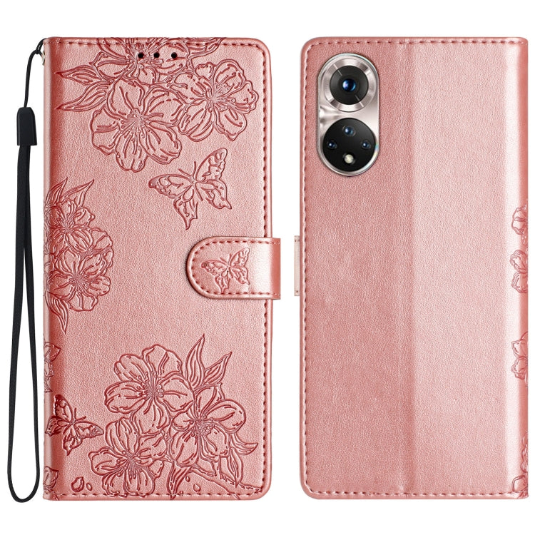 Cherry Blossom Butterfly Skin Feel Embossed PU Phone Case, For Honor X8 / X30i, For Honor 50 Lite, For Honor 50