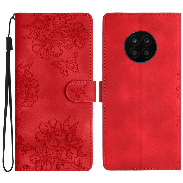 Cherry Blossom Butterfly Skin Feel Embossed PU Phone Case, For Honor X8 / X30i, For Honor 50 Lite, For Honor 50