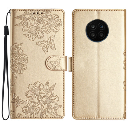 Cherry Blossom Butterfly Skin Feel Embossed PU Phone Case, For Honor X8 / X30i, For Honor 50 Lite, For Honor 50