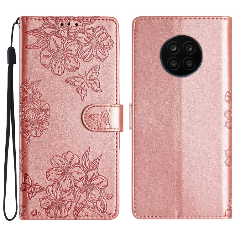 Cherry Blossom Butterfly Skin Feel Embossed PU Phone Case, For Honor X8 / X30i, For Honor 50 Lite, For Honor 50