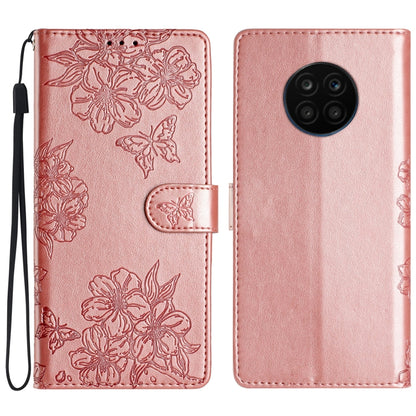 Cherry Blossom Butterfly Skin Feel Embossed PU Phone Case, For Honor X8 / X30i, For Honor 50 Lite, For Honor 50