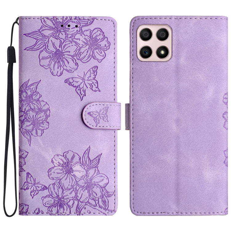 Cherry Blossom Butterfly Skin Feel Embossed PU Phone Case, For Honor X8 / X30i, For Honor 50 Lite, For Honor 50