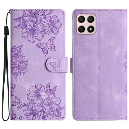 Cherry Blossom Butterfly Skin Feel Embossed PU Phone Case, For Honor X8 / X30i, For Honor 50 Lite, For Honor 50