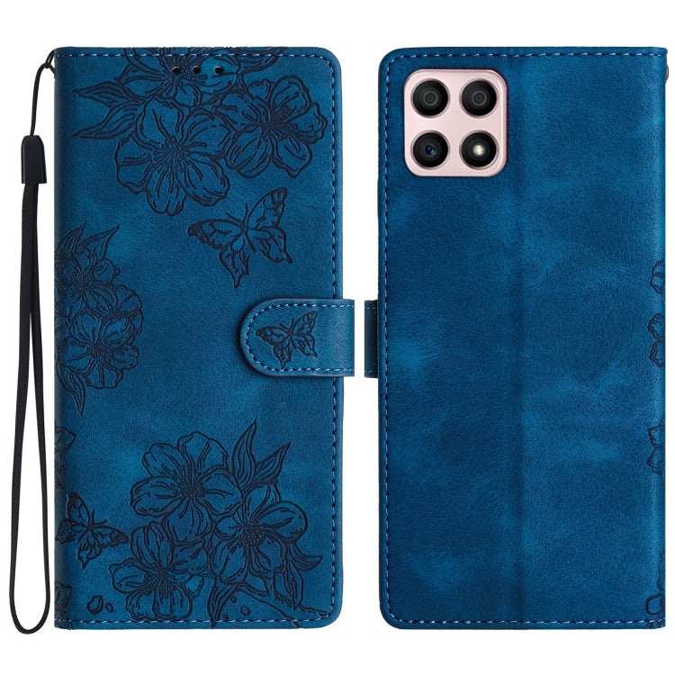 Cherry Blossom Butterfly Skin Feel Embossed PU Phone Case, For Honor X8 / X30i, For Honor 50 Lite, For Honor 50