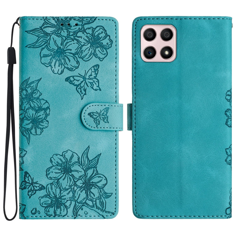 Cherry Blossom Butterfly Skin Feel Embossed PU Phone Case, For Honor X8 / X30i, For Honor 50 Lite, For Honor 50