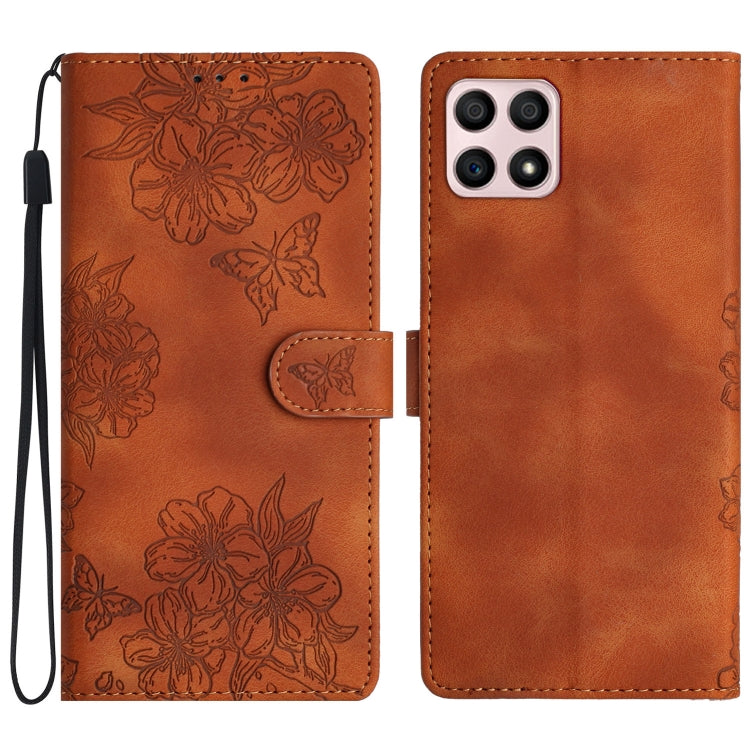 Cherry Blossom Butterfly Skin Feel Embossed PU Phone Case, For Honor X8 / X30i, For Honor 50 Lite, For Honor 50