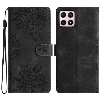 Cherry Blossom Butterfly Skin Feel Embossed PU Phone Case, For Honor X8 / X30i, For Honor 50 Lite, For Honor 50