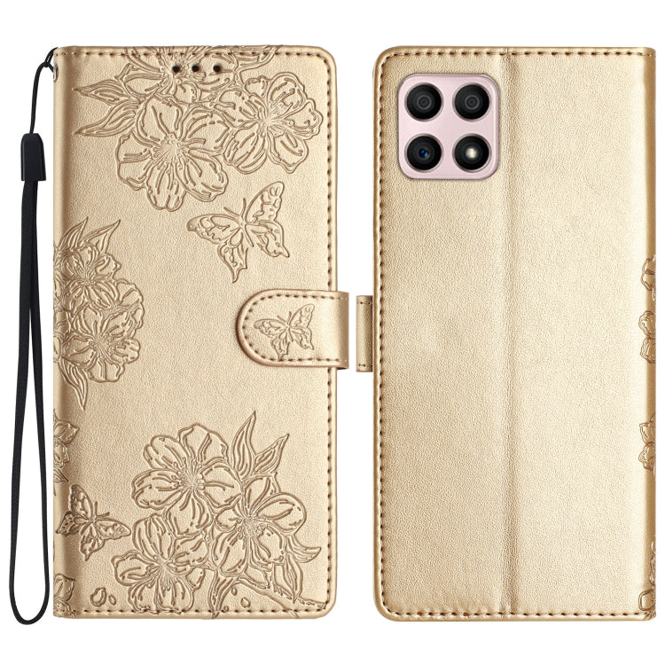 Cherry Blossom Butterfly Skin Feel Embossed PU Phone Case, For Honor X8 / X30i, For Honor 50 Lite, For Honor 50