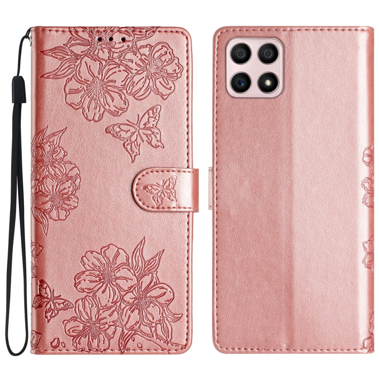Cherry Blossom Butterfly Skin Feel Embossed PU Phone Case, For Honor X8 / X30i, For Honor 50 Lite, For Honor 50