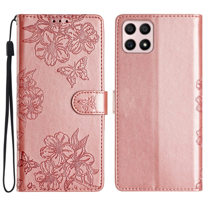 Cherry Blossom Butterfly Skin Feel Embossed PU Phone Case, For Honor X8 / X30i, For Honor 50 Lite, For Honor 50