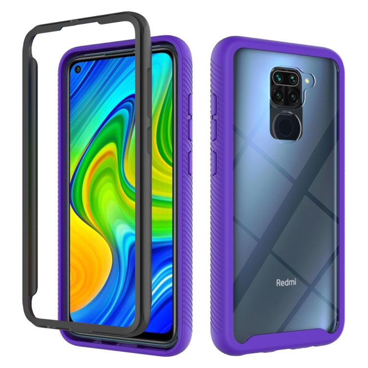 Purple shockproof phone case with TPU bumper and PC back, side buttons and camera cutout.
