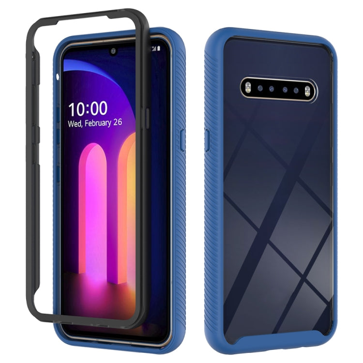 Blue shockproof phone case with TPU bumper and PC back, camera cutout and side button covers.