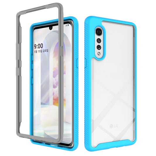 Baby blue shockproof phone case with raised edges and shock-absorbing TPU sides