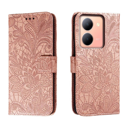Rose gold floral embossed flip leather phone case with stitched flip cover