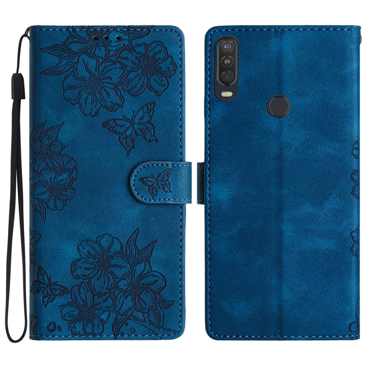 Cherry Blossom Butterfly Skin Feel Embossed PU Phone Case, For Motorola Moto E6 Plus, For Motorola One Action