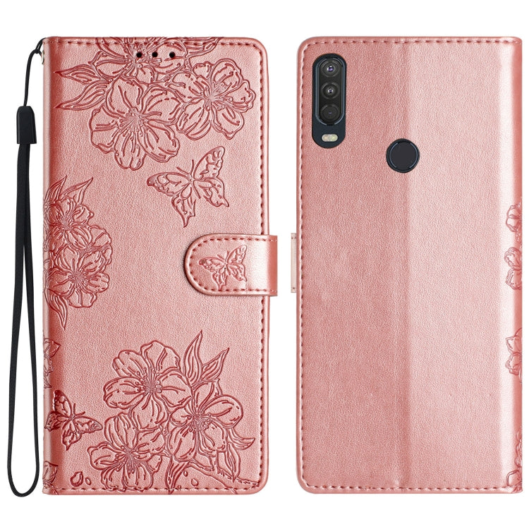 Cherry Blossom Butterfly Skin Feel Embossed PU Phone Case, For Motorola Moto E6 Plus, For Motorola One Action