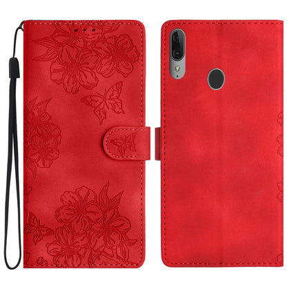 Cherry Blossom Butterfly Skin Feel Embossed PU Phone Case, For Motorola Moto E6 Plus, For Motorola One Action