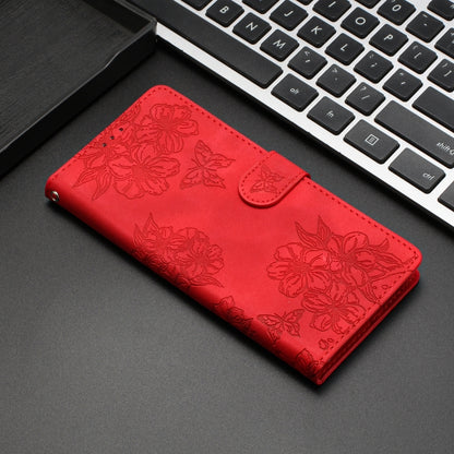 Cherry Blossom Butterfly Skin Feel Embossed PU Phone Case, For Motorola Moto E6 Plus, For Motorola One Action