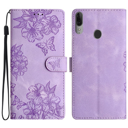 Cherry Blossom Butterfly Skin Feel Embossed PU Phone Case, For Motorola Moto E6 Plus, For Motorola One Action