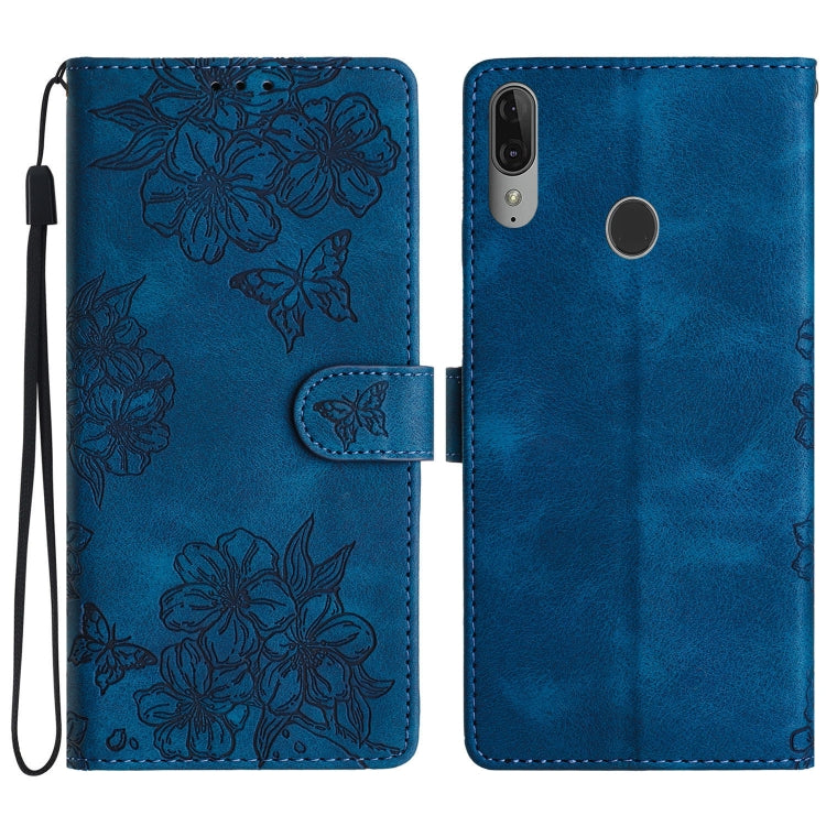 Cherry Blossom Butterfly Skin Feel Embossed PU Phone Case, For Motorola Moto E6 Plus, For Motorola One Action