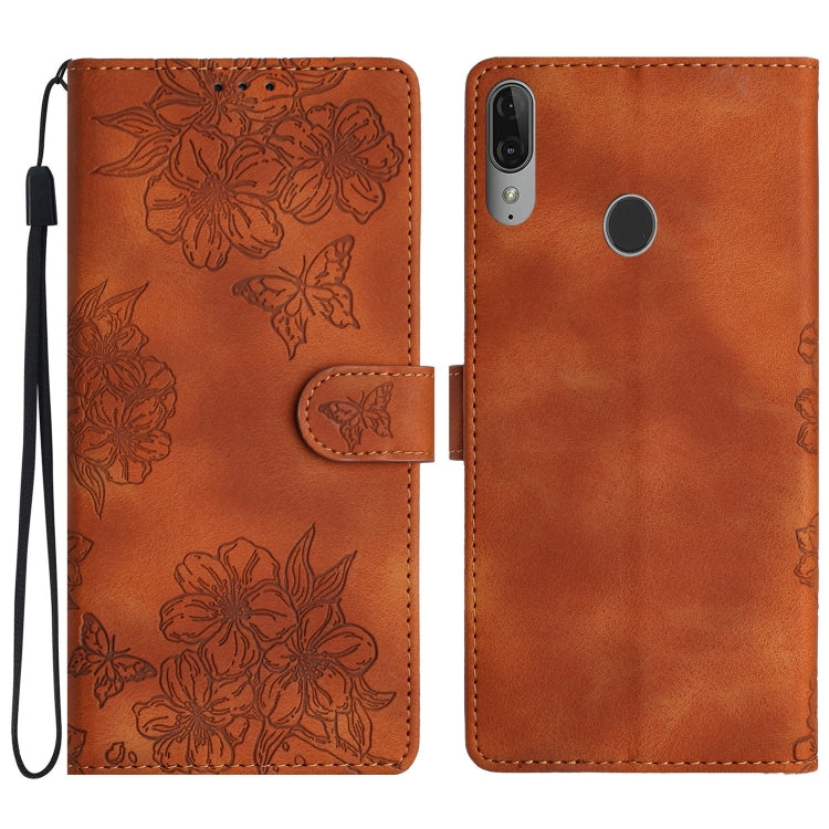 Cherry Blossom Butterfly Skin Feel Embossed PU Phone Case, For Motorola Moto E6 Plus, For Motorola One Action
