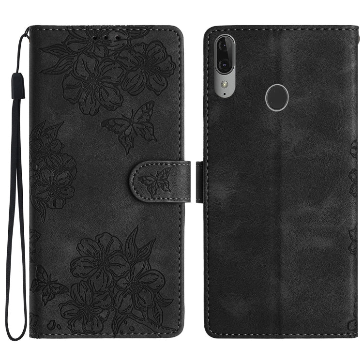 Cherry Blossom Butterfly Skin Feel Embossed PU Phone Case, For Motorola Moto E6 Plus, For Motorola One Action