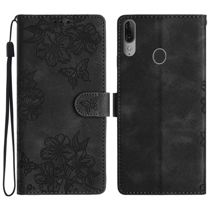 Cherry Blossom Butterfly Skin Feel Embossed PU Phone Case, For Motorola Moto E6 Plus, For Motorola One Action