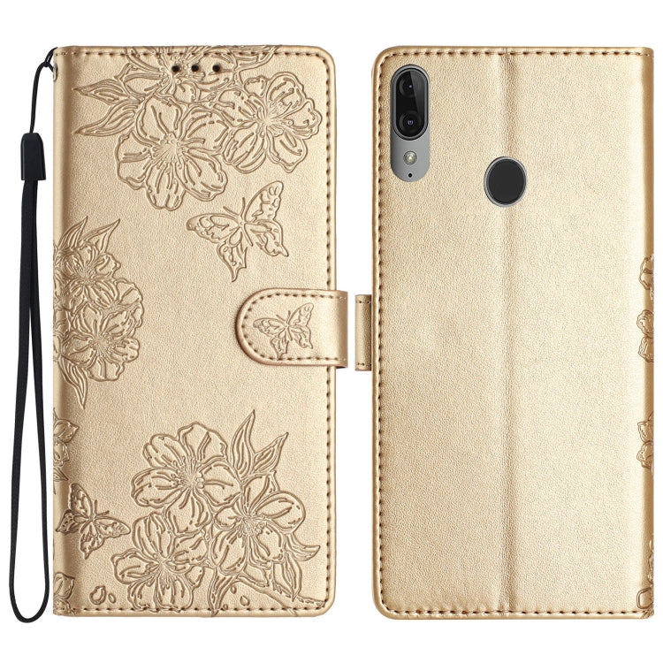 Cherry Blossom Butterfly Skin Feel Embossed PU Phone Case, For Motorola Moto E6 Plus, For Motorola One Action