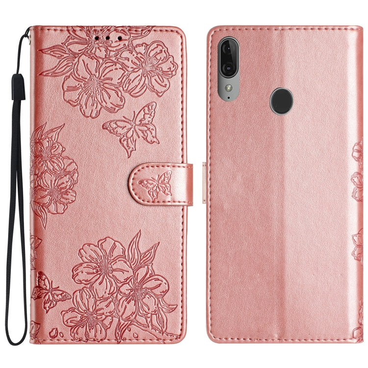 Cherry Blossom Butterfly Skin Feel Embossed PU Phone Case, For Motorola Moto E6 Plus, For Motorola One Action