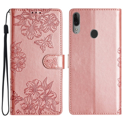Cherry Blossom Butterfly Skin Feel Embossed PU Phone Case, For Motorola Moto E6 Plus, For Motorola One Action
