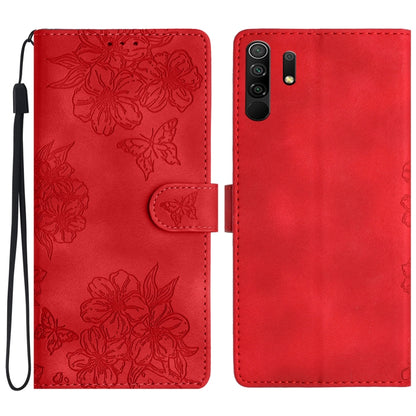 Cherry Blossom Butterfly Skin Feel Embossed PU Phone Case, For Xiaomi Redmi 9, For Xiaomi Redmi 9C, For Xiaomi Redmi Note 8T