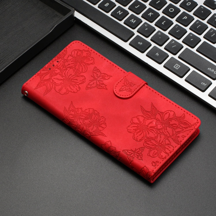 Cherry Blossom Butterfly Skin Feel Embossed PU Phone Case, For Xiaomi Redmi 9, For Xiaomi Redmi 9C, For Xiaomi Redmi Note 8T