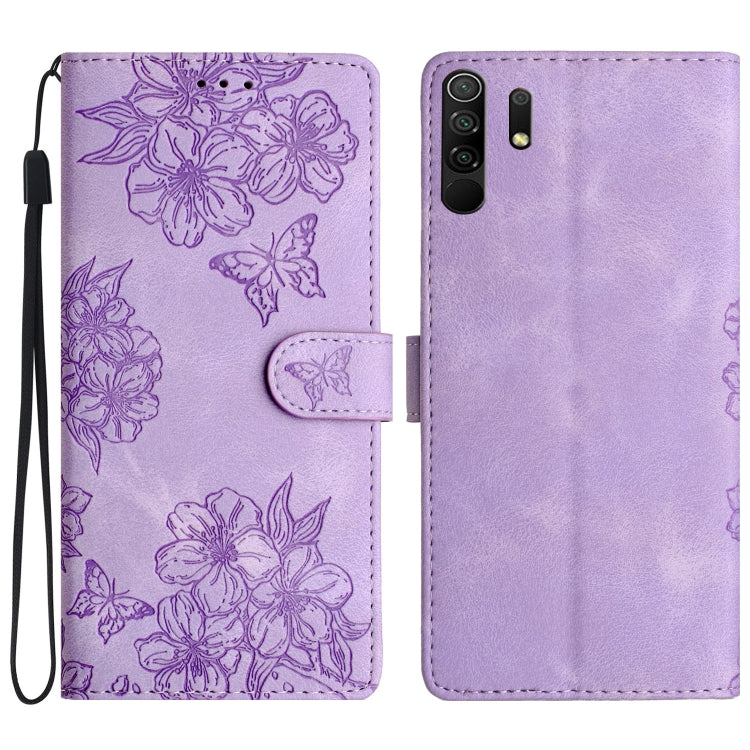 Cherry Blossom Butterfly Skin Feel Embossed PU Phone Case, For Xiaomi Redmi 9, For Xiaomi Redmi 9C, For Xiaomi Redmi Note 8T