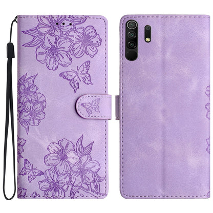 Cherry Blossom Butterfly Skin Feel Embossed PU Phone Case, For Xiaomi Redmi 9, For Xiaomi Redmi 9C, For Xiaomi Redmi Note 8T