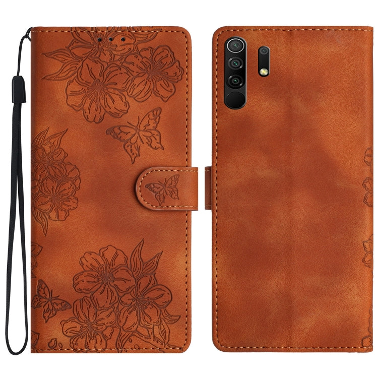 Cherry Blossom Butterfly Skin Feel Embossed PU Phone Case, For Xiaomi Redmi 9, For Xiaomi Redmi 9C, For Xiaomi Redmi Note 8T