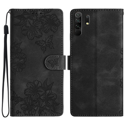 Cherry Blossom Butterfly Skin Feel Embossed PU Phone Case, For Xiaomi Redmi 9, For Xiaomi Redmi 9C, For Xiaomi Redmi Note 8T