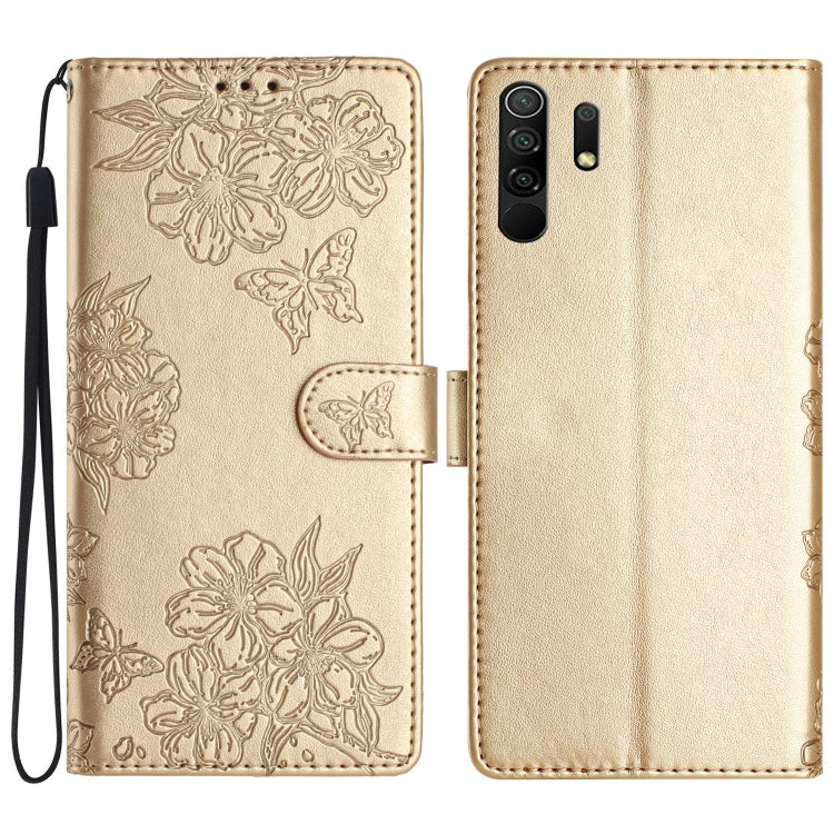 Cherry Blossom Butterfly Skin Feel Embossed PU Phone Case, For Xiaomi Redmi 9, For Xiaomi Redmi 9C, For Xiaomi Redmi Note 8T