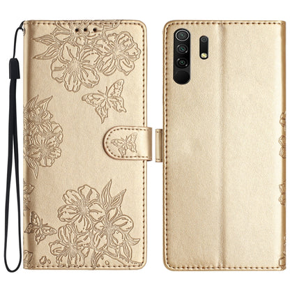 Cherry Blossom Butterfly Skin Feel Embossed PU Phone Case, For Xiaomi Redmi 9, For Xiaomi Redmi 9C, For Xiaomi Redmi Note 8T