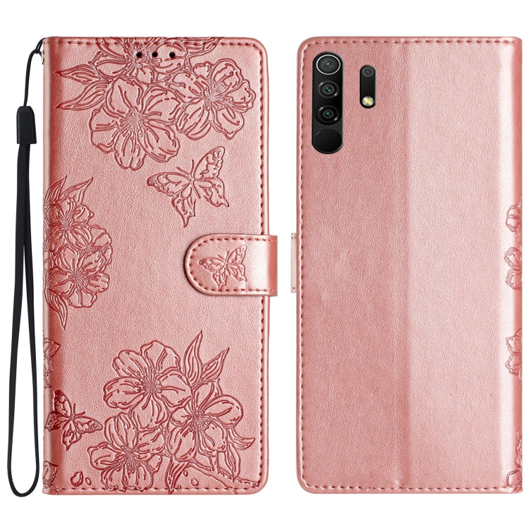 Cherry Blossom Butterfly Skin Feel Embossed PU Phone Case, For Xiaomi Redmi 9, For Xiaomi Redmi 9C, For Xiaomi Redmi Note 8T