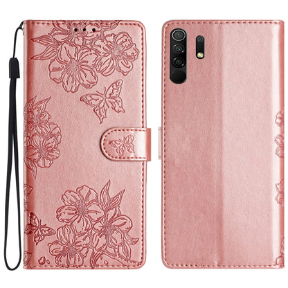 Cherry Blossom Butterfly Skin Feel Embossed PU Phone Case, For Xiaomi Redmi 9, For Xiaomi Redmi 9C, For Xiaomi Redmi Note 8T