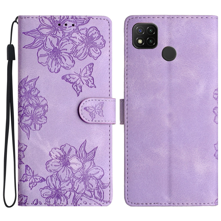 Cherry Blossom Butterfly Skin Feel Embossed PU Phone Case, For Xiaomi Redmi 9, For Xiaomi Redmi 9C, For Xiaomi Redmi Note 8T