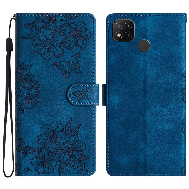 Cherry Blossom Butterfly Skin Feel Embossed PU Phone Case, For Xiaomi Redmi 9, For Xiaomi Redmi 9C, For Xiaomi Redmi Note 8T
