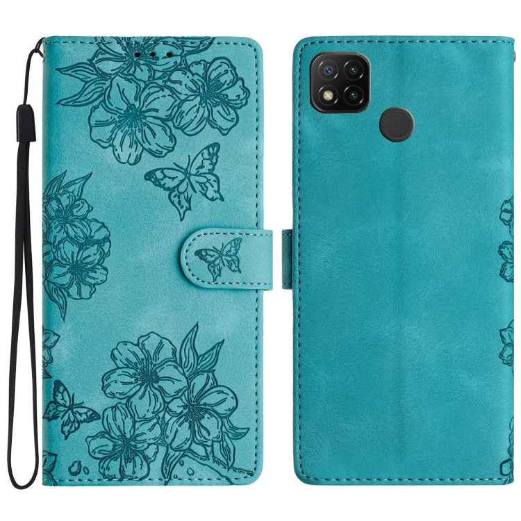 Cherry Blossom Butterfly Skin Feel Embossed PU Phone Case, For Xiaomi Redmi 9, For Xiaomi Redmi 9C, For Xiaomi Redmi Note 8T
