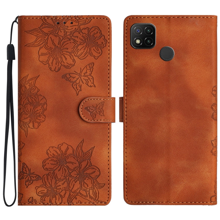 Cherry Blossom Butterfly Skin Feel Embossed PU Phone Case, For Xiaomi Redmi 9, For Xiaomi Redmi 9C, For Xiaomi Redmi Note 8T