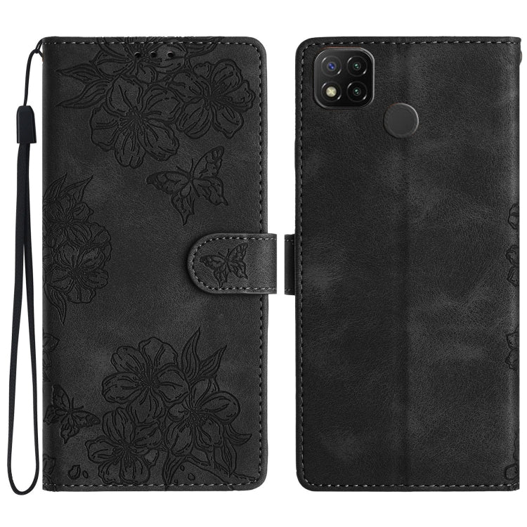 Cherry Blossom Butterfly Skin Feel Embossed PU Phone Case, For Xiaomi Redmi 9, For Xiaomi Redmi 9C, For Xiaomi Redmi Note 8T