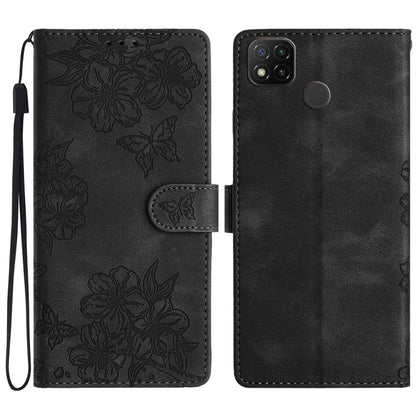 Cherry Blossom Butterfly Skin Feel Embossed PU Phone Case, For Xiaomi Redmi 9, For Xiaomi Redmi 9C, For Xiaomi Redmi Note 8T