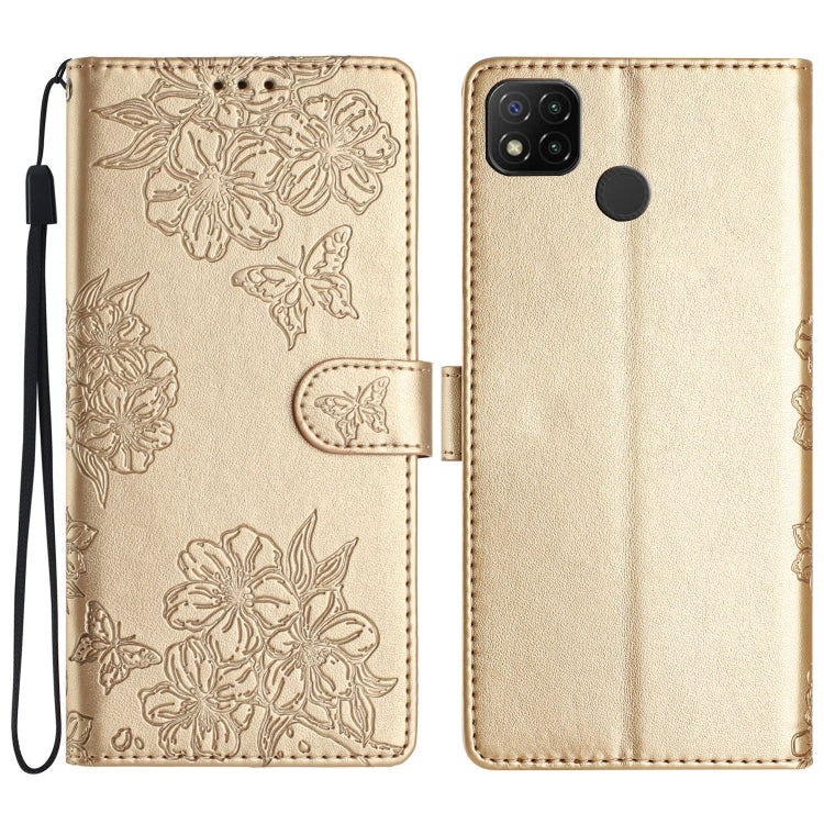 Cherry Blossom Butterfly Skin Feel Embossed PU Phone Case, For Xiaomi Redmi 9, For Xiaomi Redmi 9C, For Xiaomi Redmi Note 8T