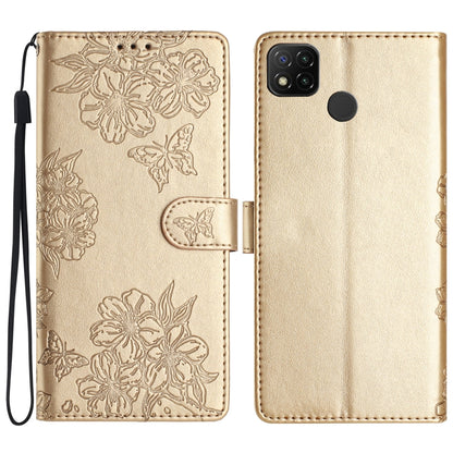 Cherry Blossom Butterfly Skin Feel Embossed PU Phone Case, For Xiaomi Redmi 9, For Xiaomi Redmi 9C, For Xiaomi Redmi Note 8T