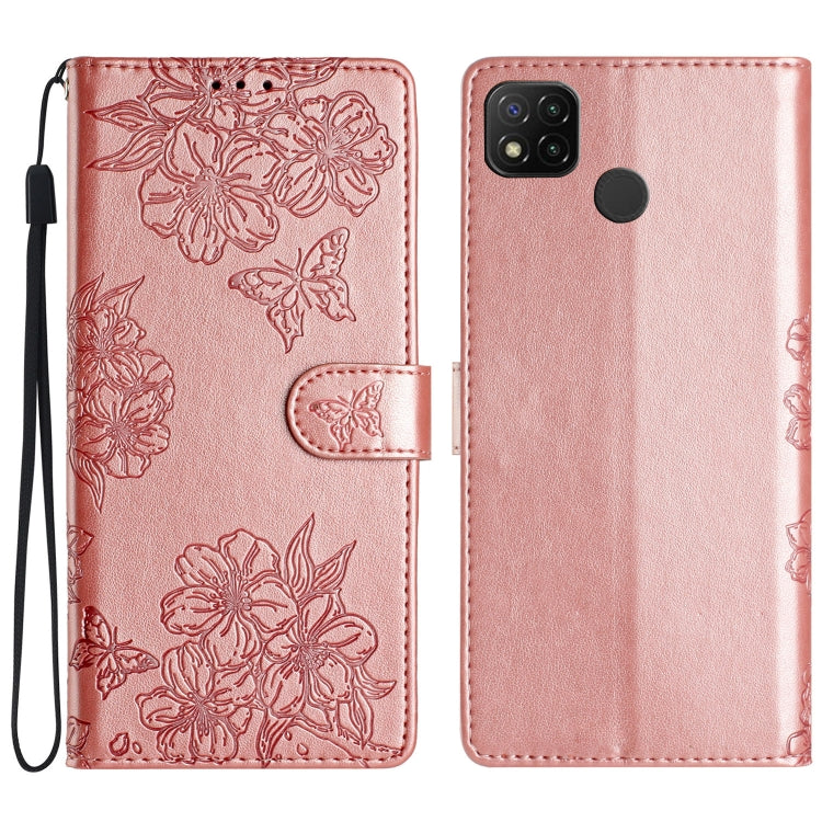Cherry Blossom Butterfly Skin Feel Embossed PU Phone Case, For Xiaomi Redmi 9, For Xiaomi Redmi 9C, For Xiaomi Redmi Note 8T