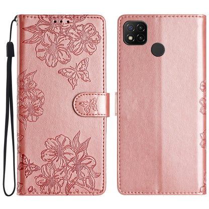 Cherry Blossom Butterfly Skin Feel Embossed PU Phone Case, For Xiaomi Redmi 9, For Xiaomi Redmi 9C, For Xiaomi Redmi Note 8T